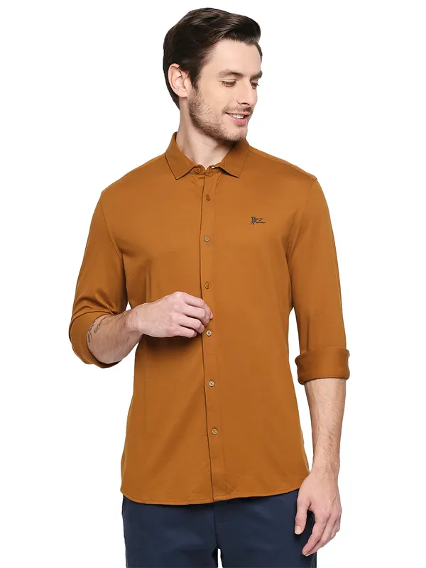 Being Human Super Slim Fit Men Collared Shirts-Mustard