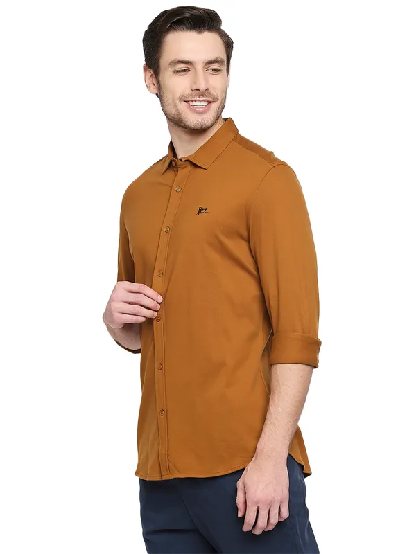 Being Human Super Slim Fit Men Collared Shirts-Mustard