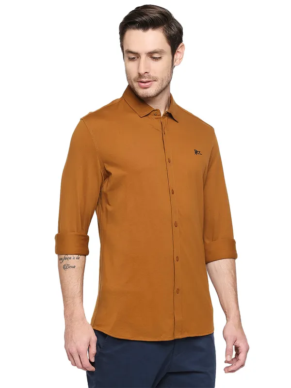 Being Human Super Slim Fit Men Collared Shirts-Mustard