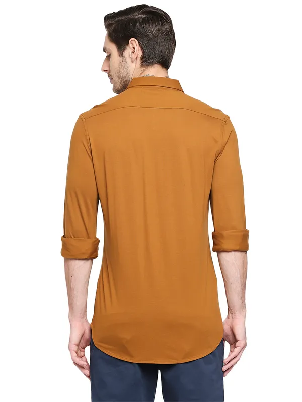 Being Human Super Slim Fit Men Collared Shirts-Mustard