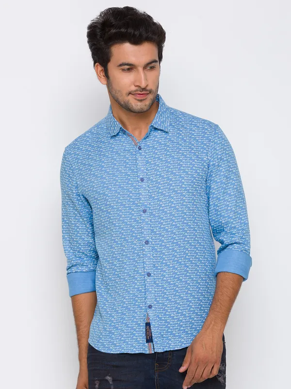 Being Human Clothing Men Slim Fit Collared Shirts-Sky Blue