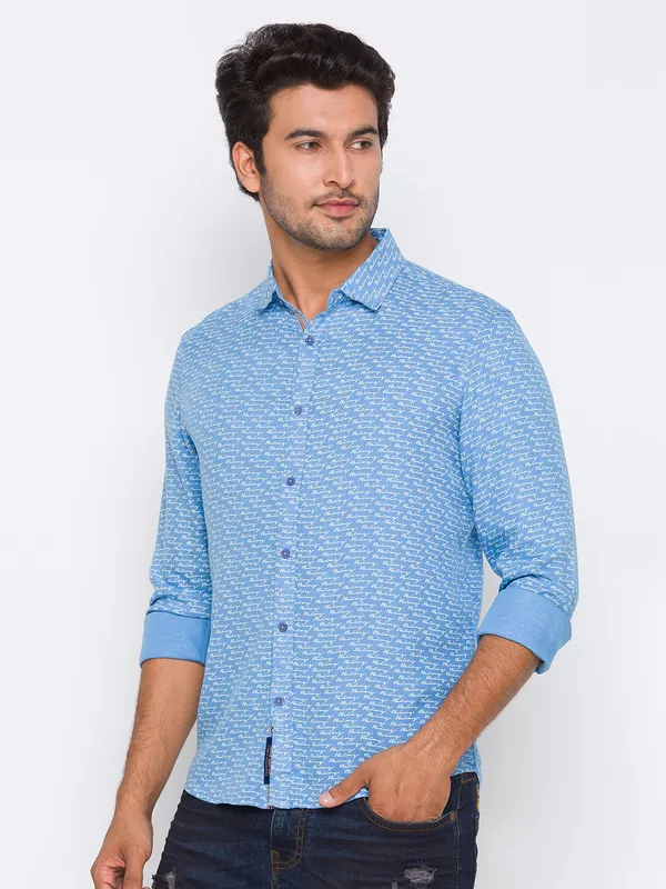 Being Human Clothing Men Slim Fit Collared Shirts-Sky Blue