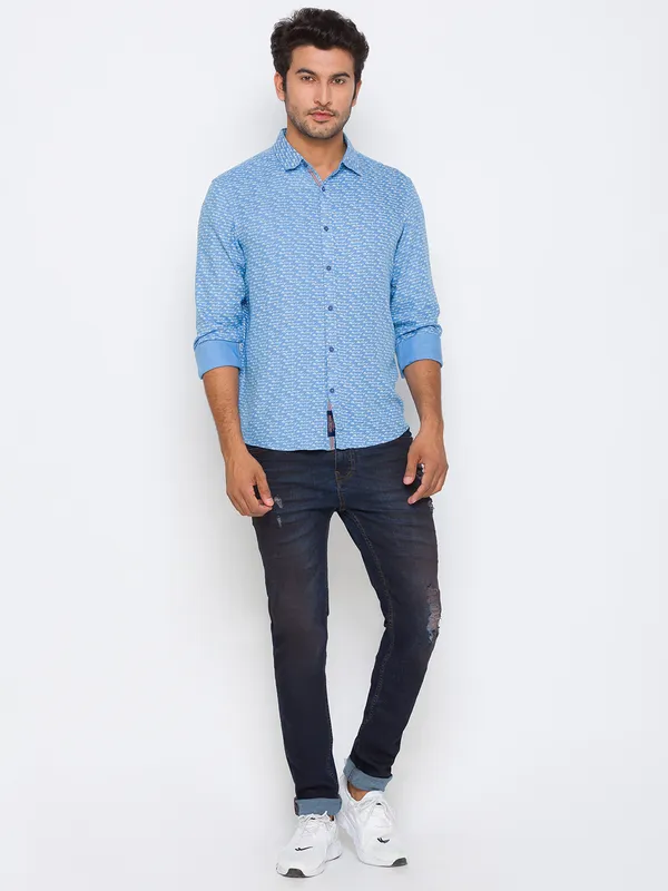 Being Human Clothing Men Slim Fit Collared Shirts-Sky Blue