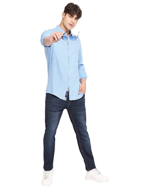 Being Human Clothing Men Slim Fit Collared Shirts-Sky Blue