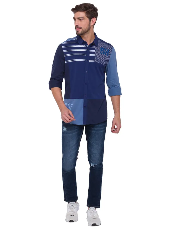 Being Human Slim Fit Men Collared Shirts-Navy