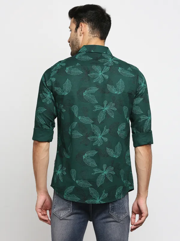 Being Human Slim Fit Men Collared Shirts-Forest Green