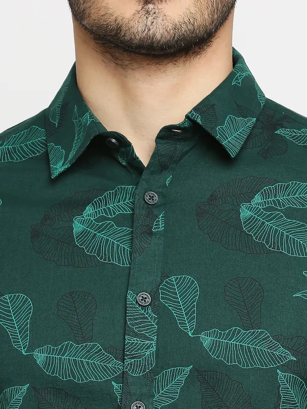 Being Human Slim Fit Men Collared Shirts-Forest Green