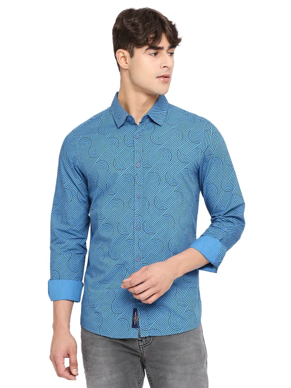 Being Human Slim Fit Men Collared Shirts-Marine Blue