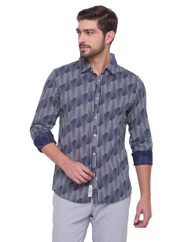 Being Human Slim Fit Men Collared Shirts-Navy