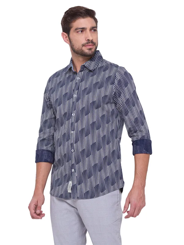 Being Human Slim Fit Men Collared Shirts-Navy