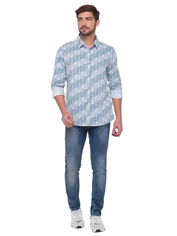 Being Human Slim Fit Men Collared Shirts-White