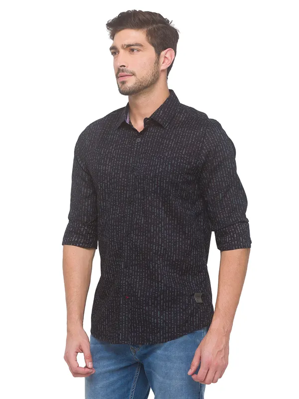 Being Human Clothing Men Slim Fit Collared Shirts-Black