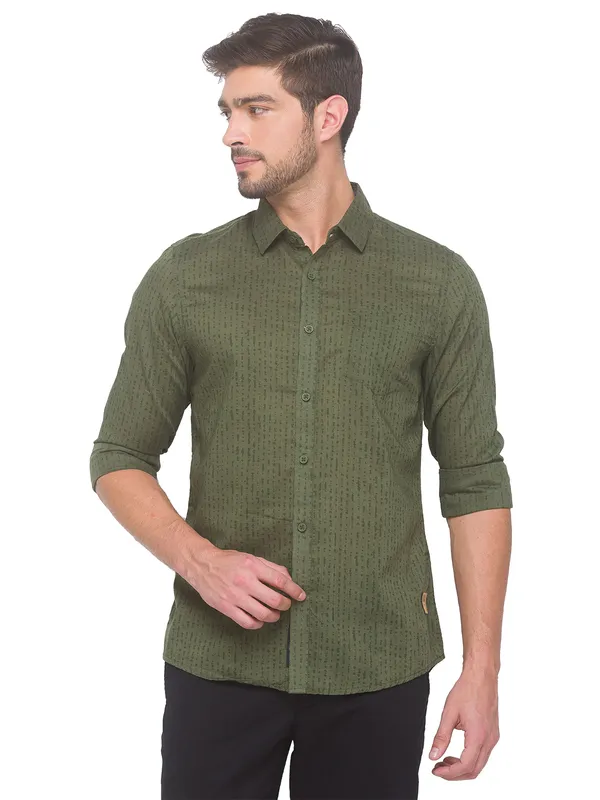 Being Human Clothing Men Slim Fit Collared Shirts-Green