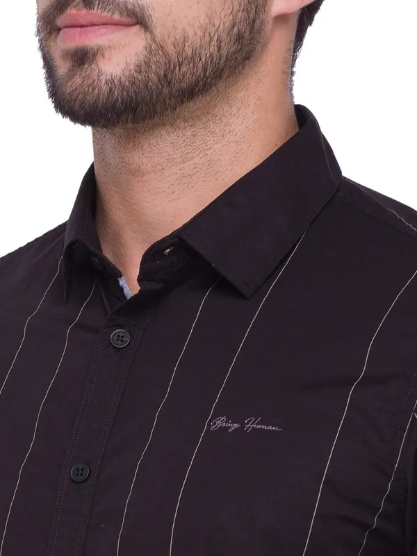 Being Human Clothing Men Slim Fit Collared Shirts-Black