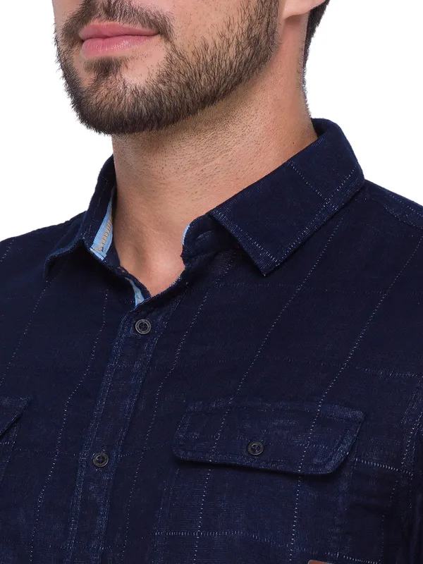 Being Human Slim Fit Men Collared Shirts-Navy