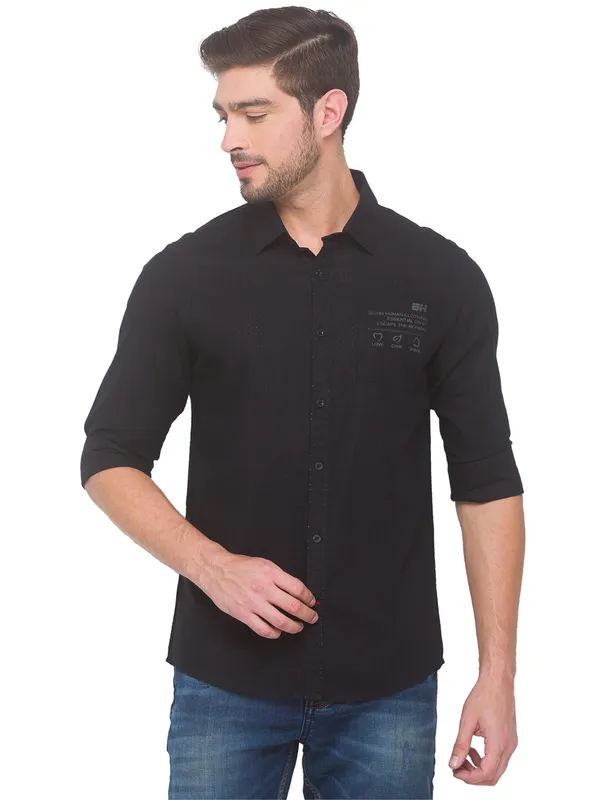 Being Human Slim Fit Men Collared Shirts-Black