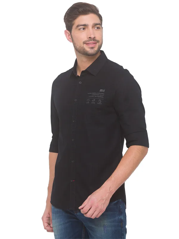 Being Human Slim Fit Men Collared Shirts-Black