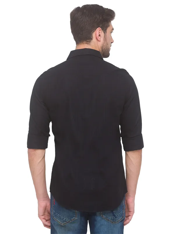 Being Human Slim Fit Men Collared Shirts-Black