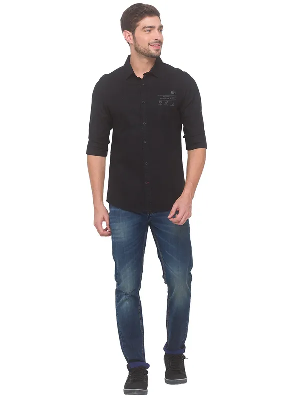 Being Human Slim Fit Men Collared Shirts-Black