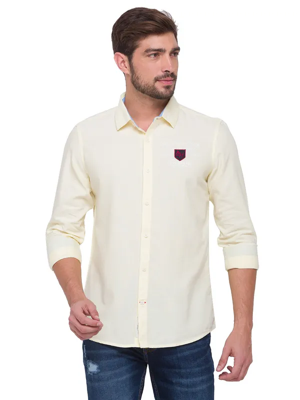 Being Human Slim Fit Men Collared Shirts-Lemon