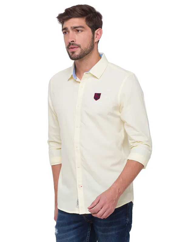 Being Human Slim Fit Men Collared Shirts-Lemon