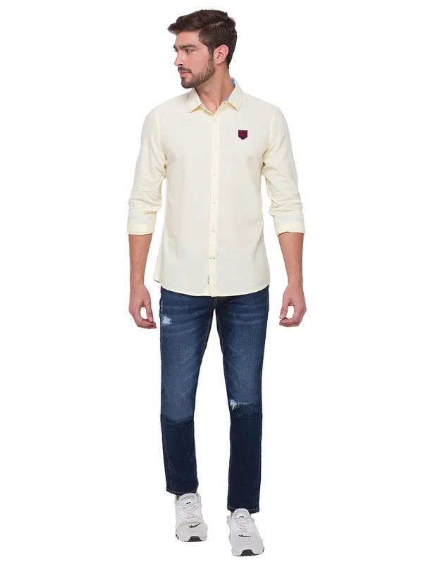 Being Human Slim Fit Men Collared Shirts-Lemon