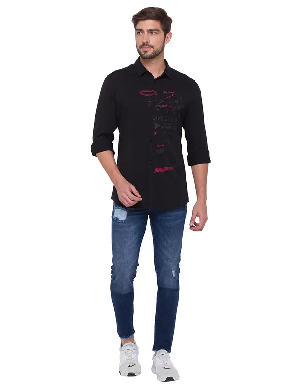 Being Human Slim Fit Men Collared Shirts-Black