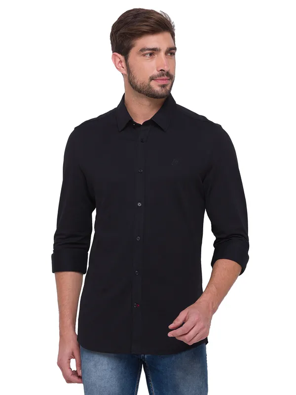 Being Human Super Slim Fit Men Collared Shirts-Black