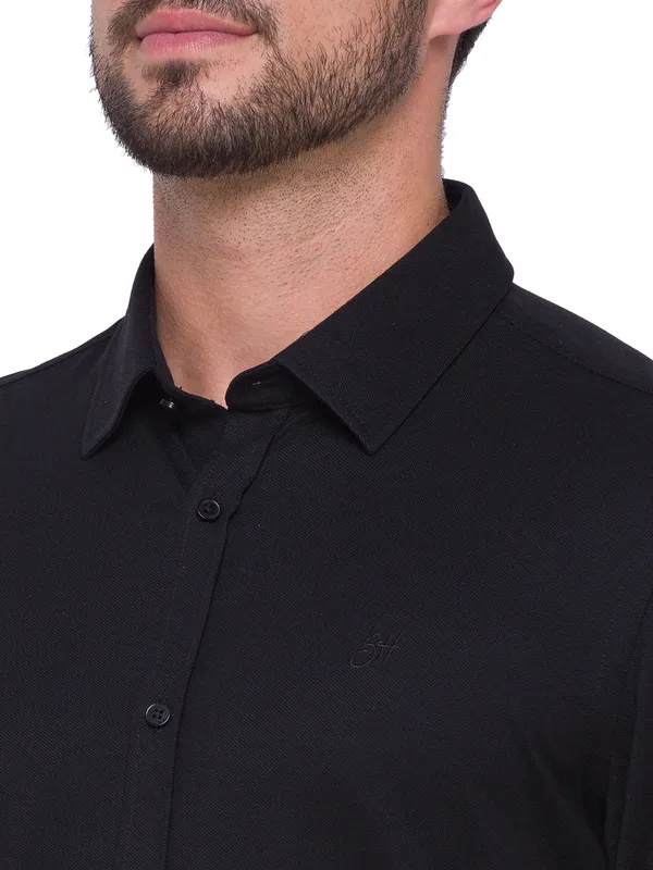 Being Human Super Slim Fit Men Collared Shirts-Black