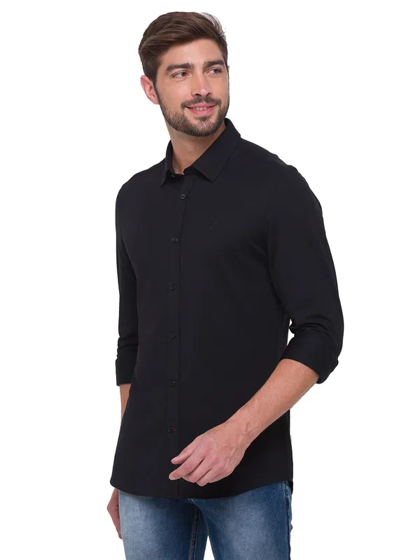 Being Human Super Slim Fit Men Collared Shirts-Black