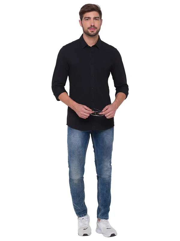 Being Human Super Slim Fit Men Collared Shirts-Black