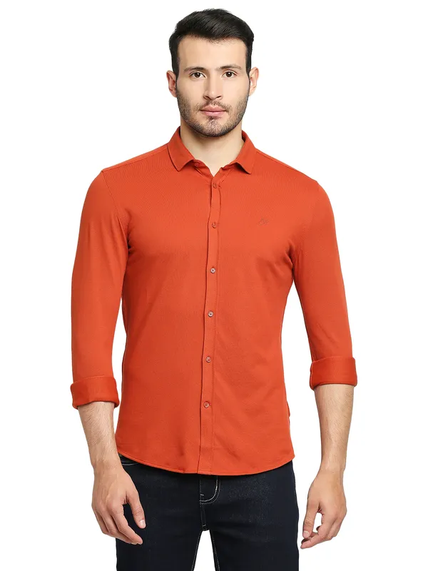 Being Human Super Slim Fit Men Collared Shirts-Brick