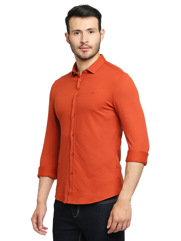 Being Human Super Slim Fit Men Collared Shirts-Brick