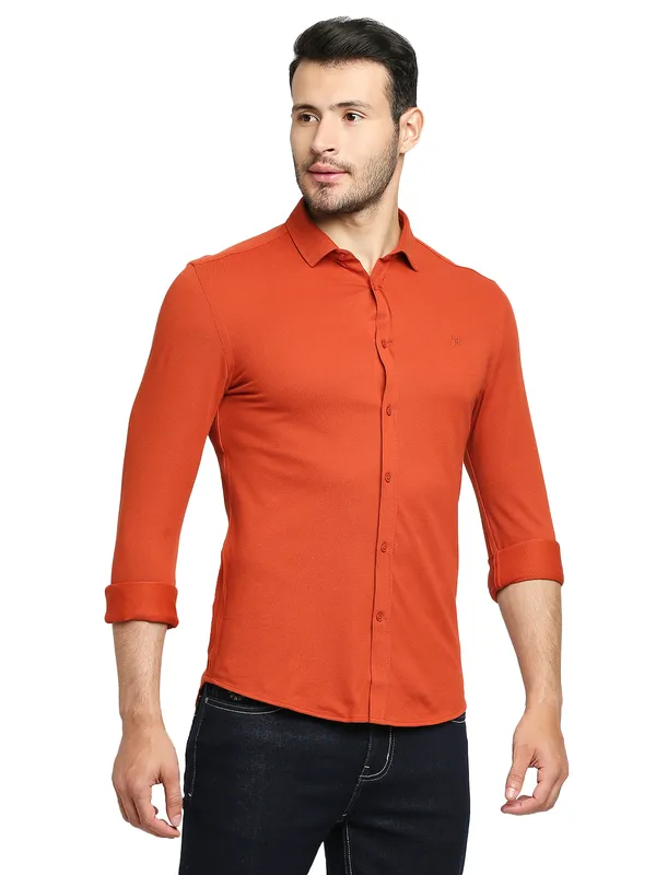 Being Human Super Slim Fit Men Collared Shirts-Brick