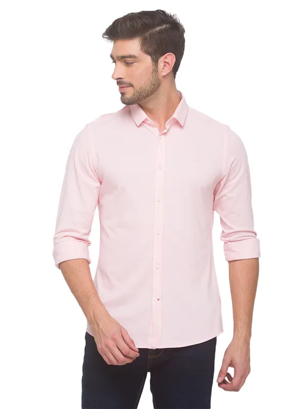 Being Human Super Slim Fit Men Collared Shirts-Pink