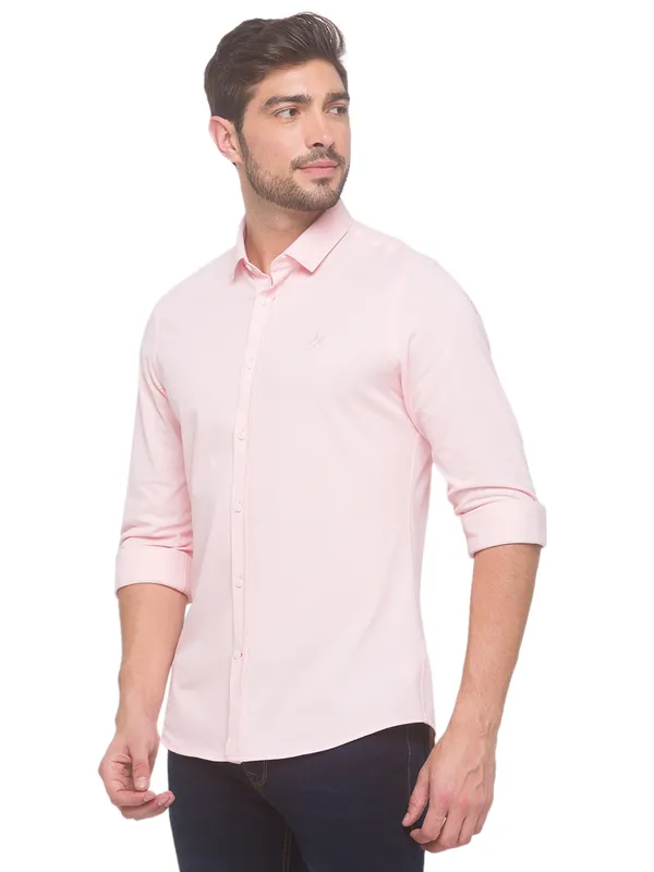 Being Human Super Slim Fit Men Collared Shirts-Pink