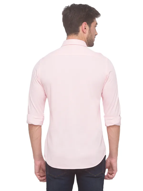 Being Human Super Slim Fit Men Collared Shirts-Pink