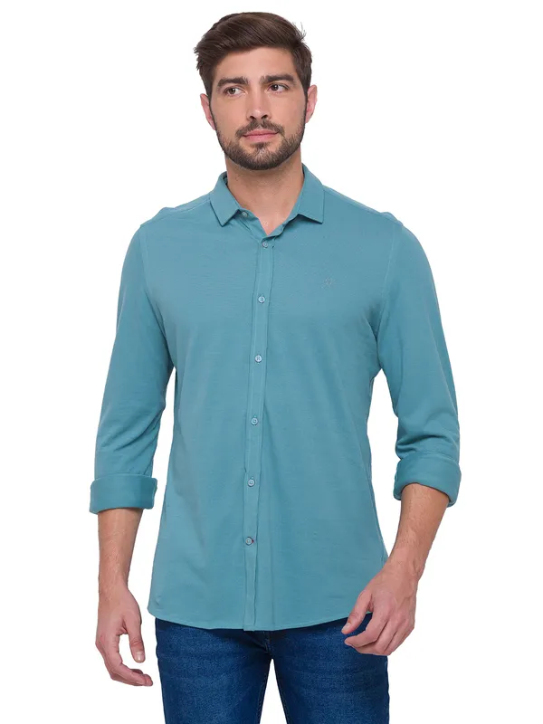 Being Human Super Slim Fit Men Collared Shirts-Sage Green