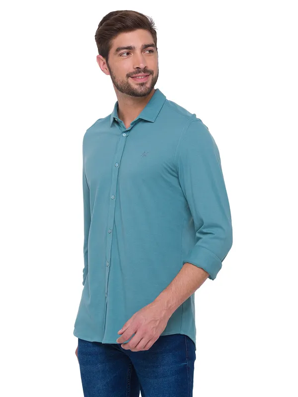 Being Human Super Slim Fit Men Collared Shirts-Sage Green