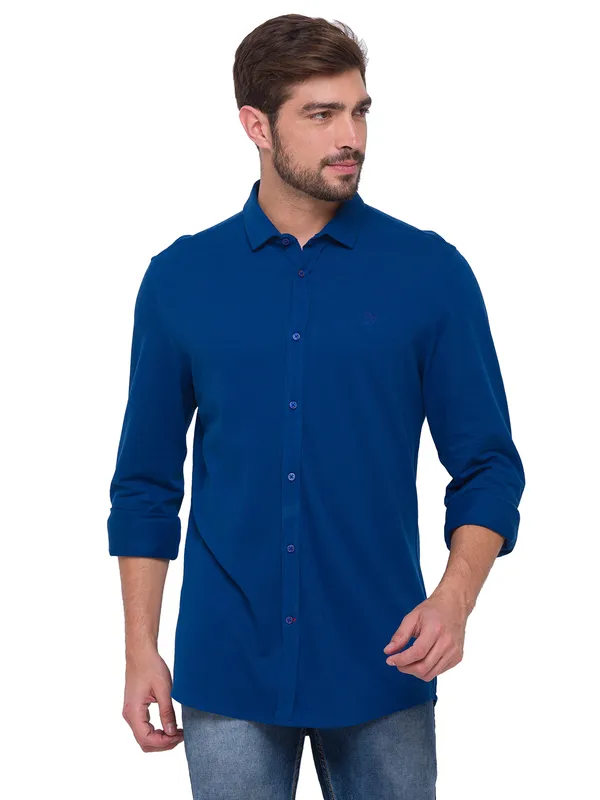 Being Human Super Slim Fit Men Collared Shirts-Royal Blue