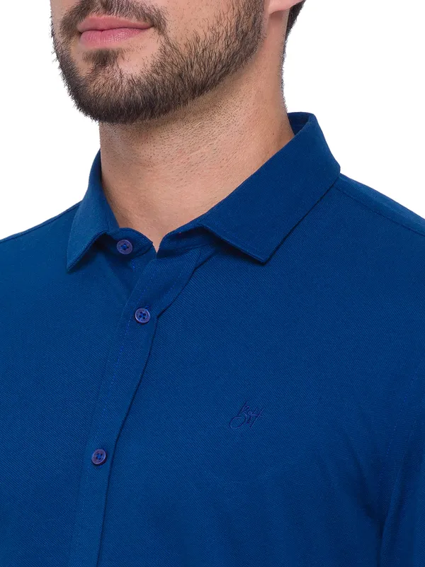 Being Human Super Slim Fit Men Collared Shirts-Royal Blue