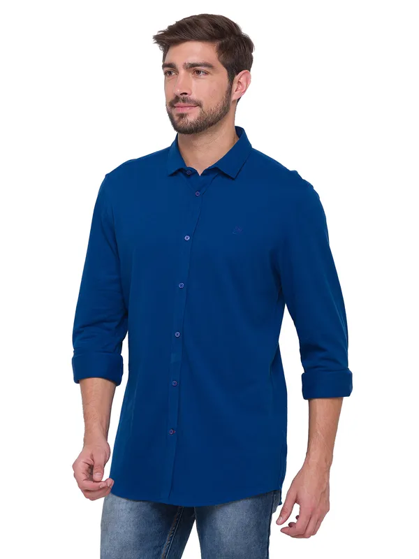 Being Human Super Slim Fit Men Collared Shirts-Royal Blue