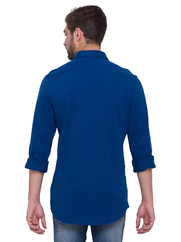 Being Human Super Slim Fit Men Collared Shirts-Royal Blue