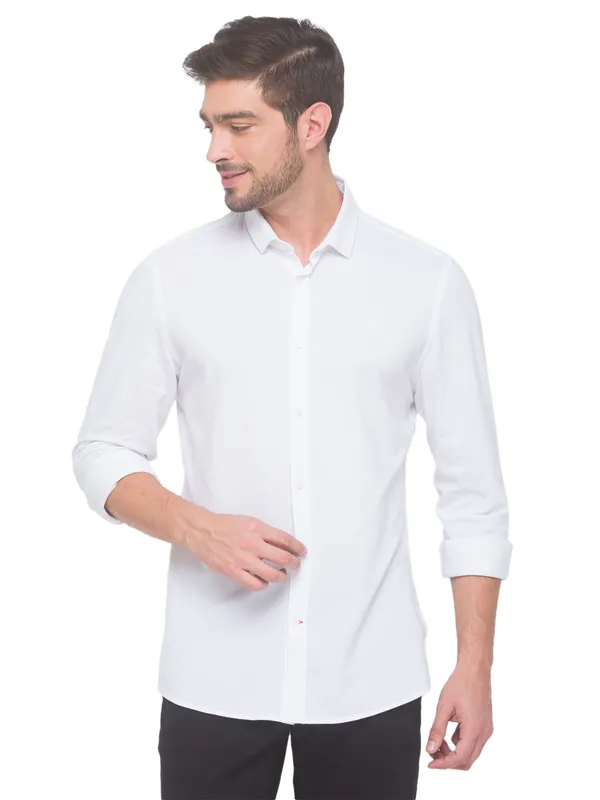 Being Human Super Slim Fit Men Collared Shirts-White