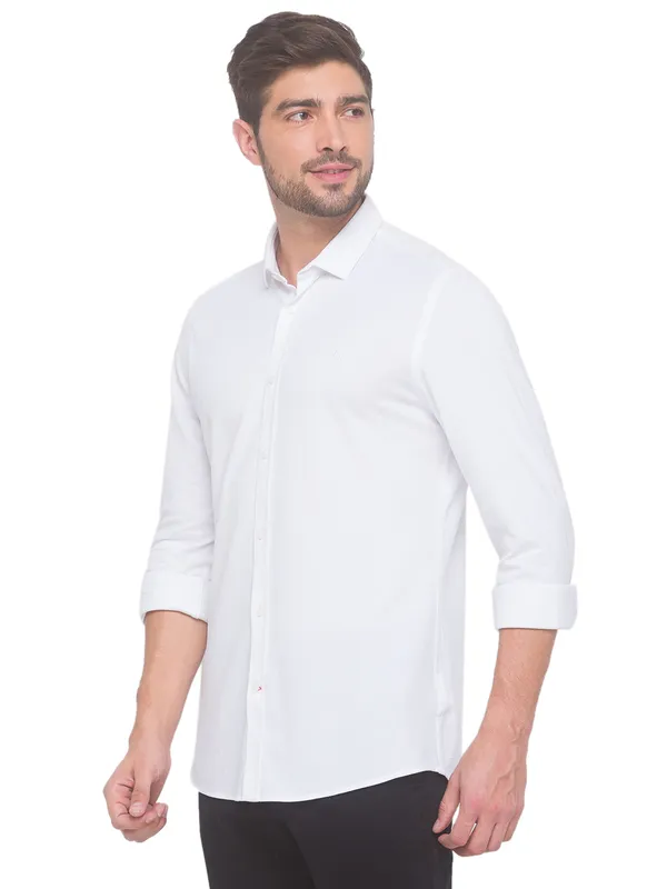 Being Human Super Slim Fit Men Collared Shirts-White