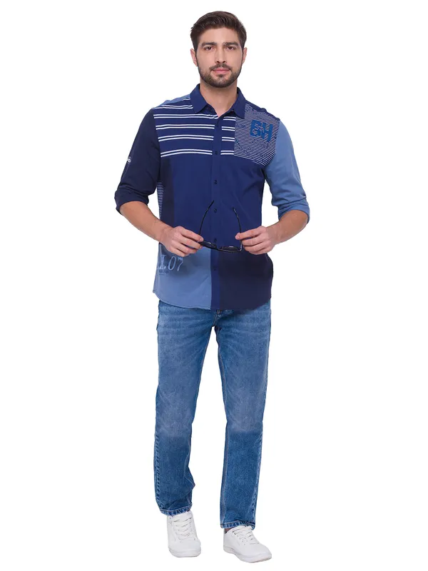 Being Human Slim Fit Men Collared Shirts-Blue