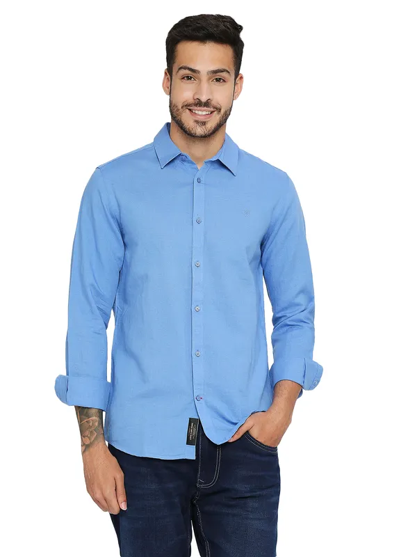 Being Human Men Slim Fit Shirts-Blue