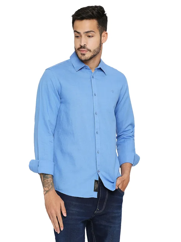 Being Human Men Slim Fit Shirts-Blue