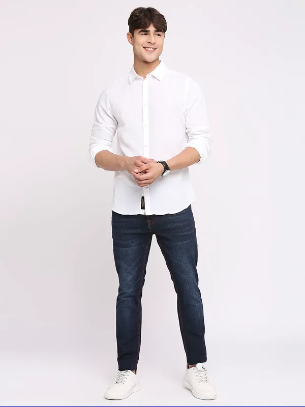 Being Human Men Slim Fit Shirts-White