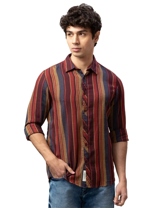 Being Human Slim Fit Men Collared Shirts-Rust